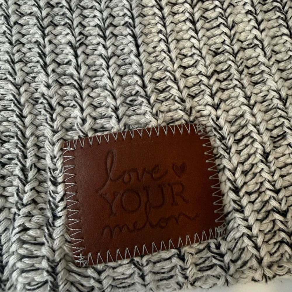 Love Your Melon Beanie Hat Black White Marled Ribbed Knit Cotton Made in USA - Picture 2 of 4